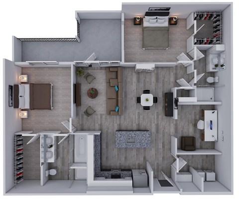 Floor plan for 2 beds, 2 baths, 1361 sqft